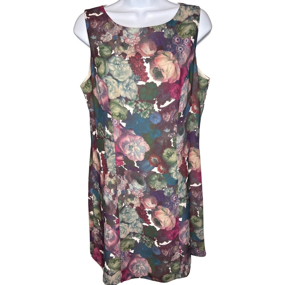 Lynn Lugo Womens Multicolor Floral Sleeveless Shift Dress Sz L Cocktail Romantic